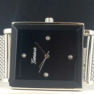 Geneva Silver Tone Mesh Band Watch Trendy Black